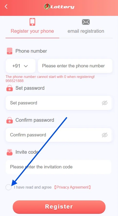 tick privacy agreement checkbox